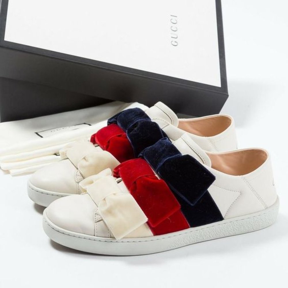 NEW! Authentic Gucci Ace Sneakers with Velvet Bows 34.5 (will fit 35 or 5) $895